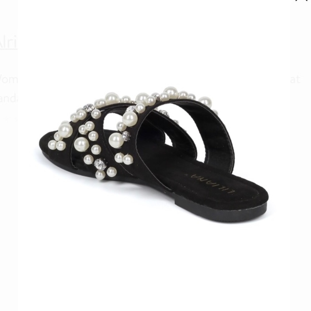 Faux Suede Strappy Faux Pearl& Rhinestone Sandal Size 7 - Picture 4 of 4